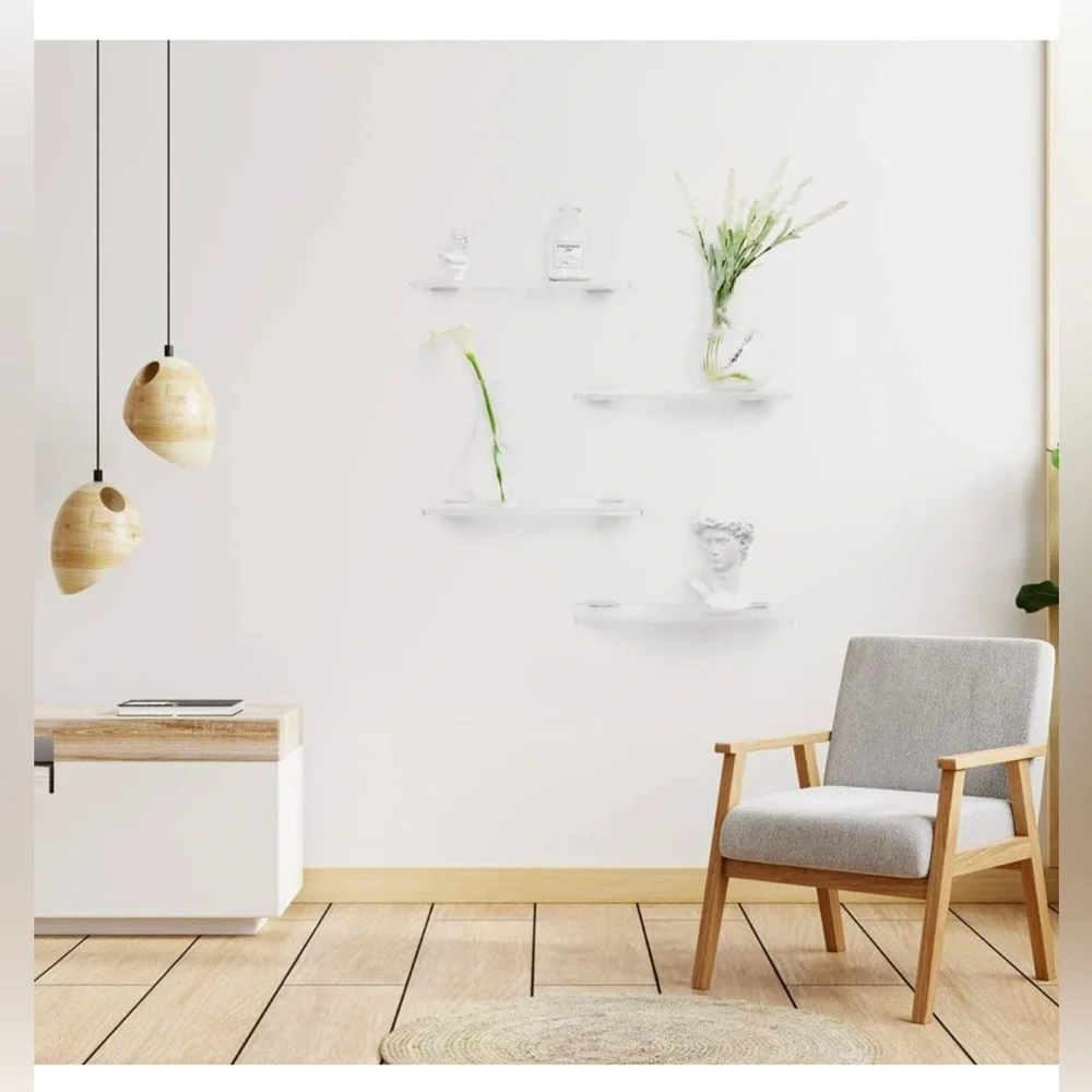 Clear Acrylic 12 Inch Floating Shelves w/Invisible Metal Brackets Set of 4